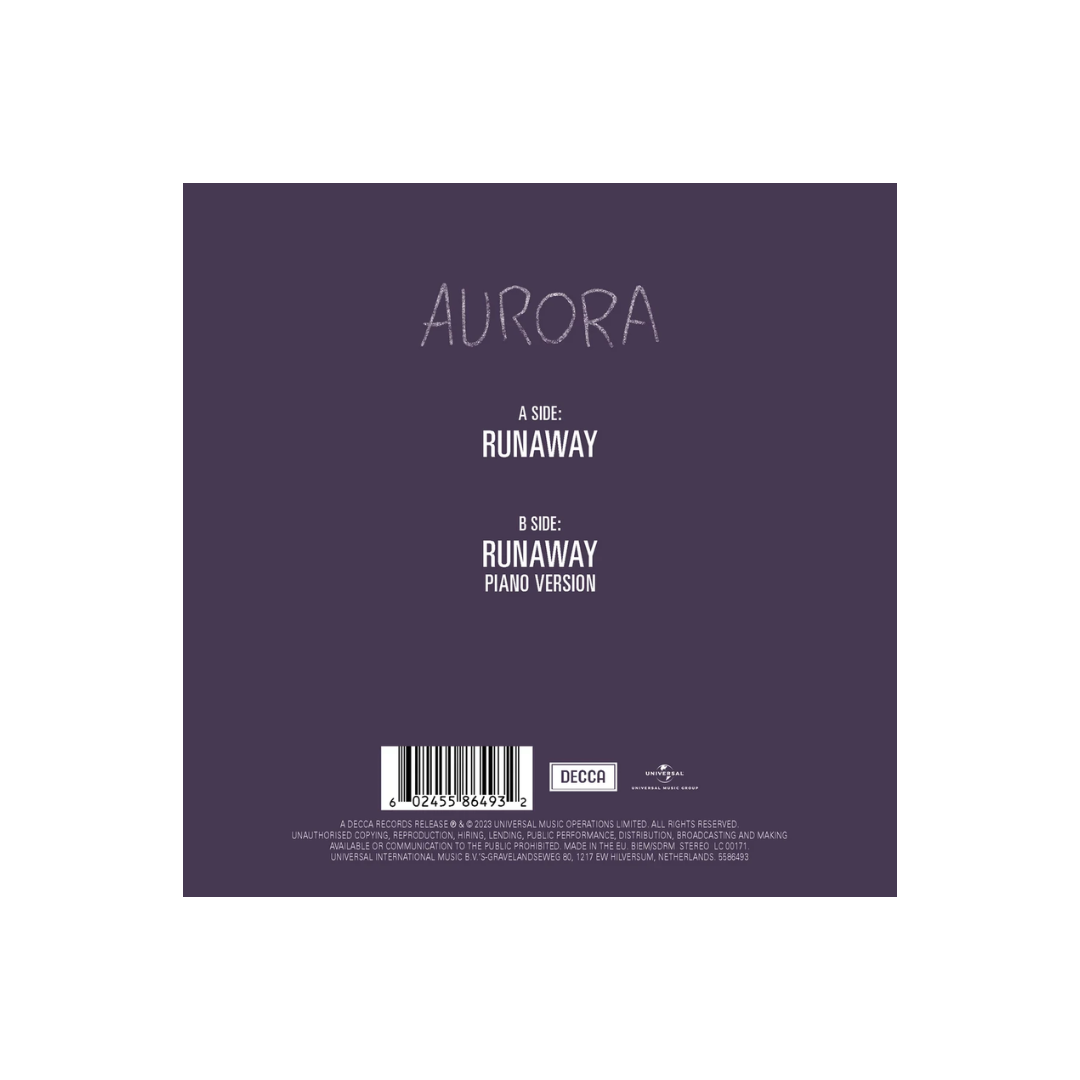Aurora - Runaway - Blue Marbled 7" Vinyl Back Cover